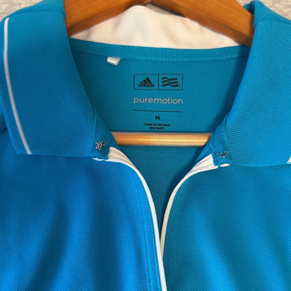 adidas Women's Teal Athletic Polo with White Trim - Picture 3 of 5